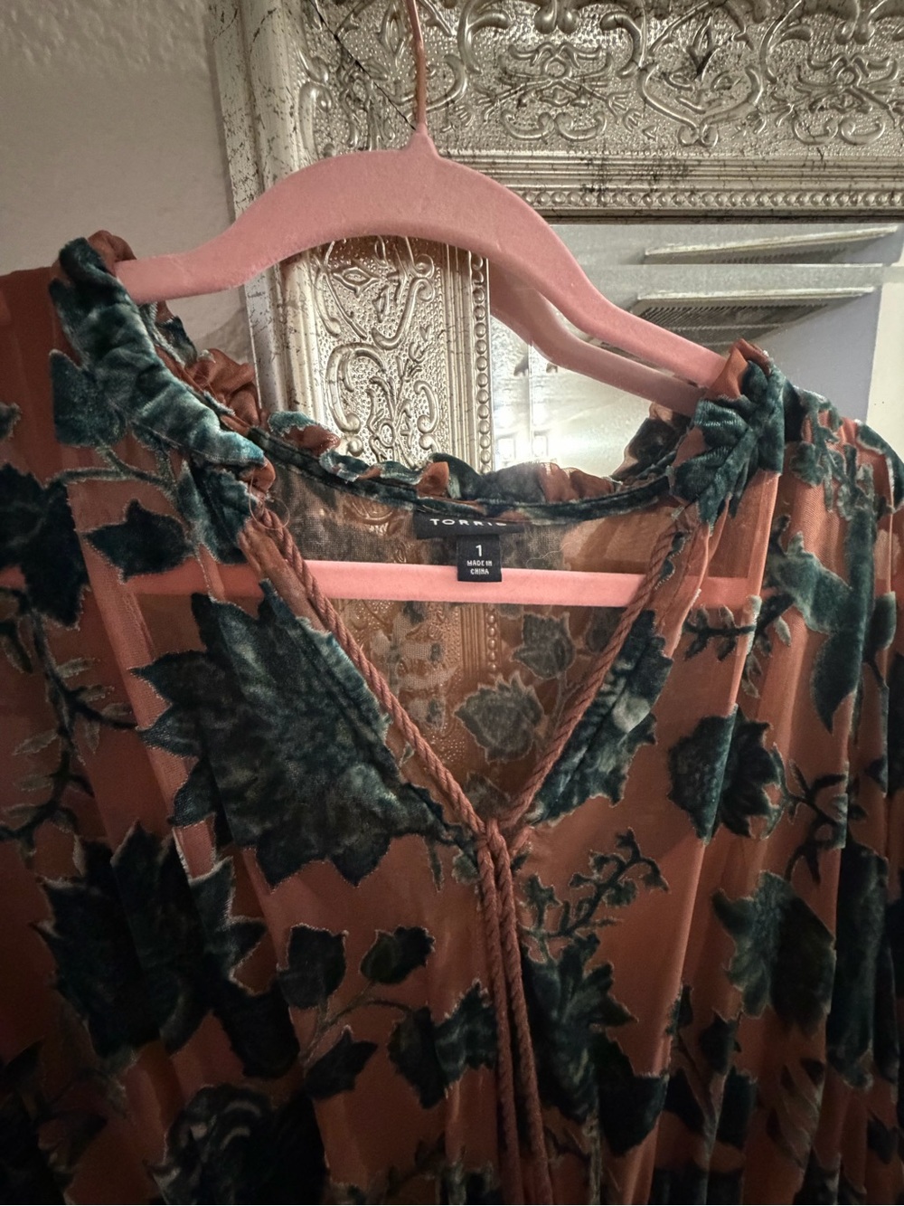 torrid Rust Velvet Burnout Floral Dress with Teal Floral - Picture 2 of 4